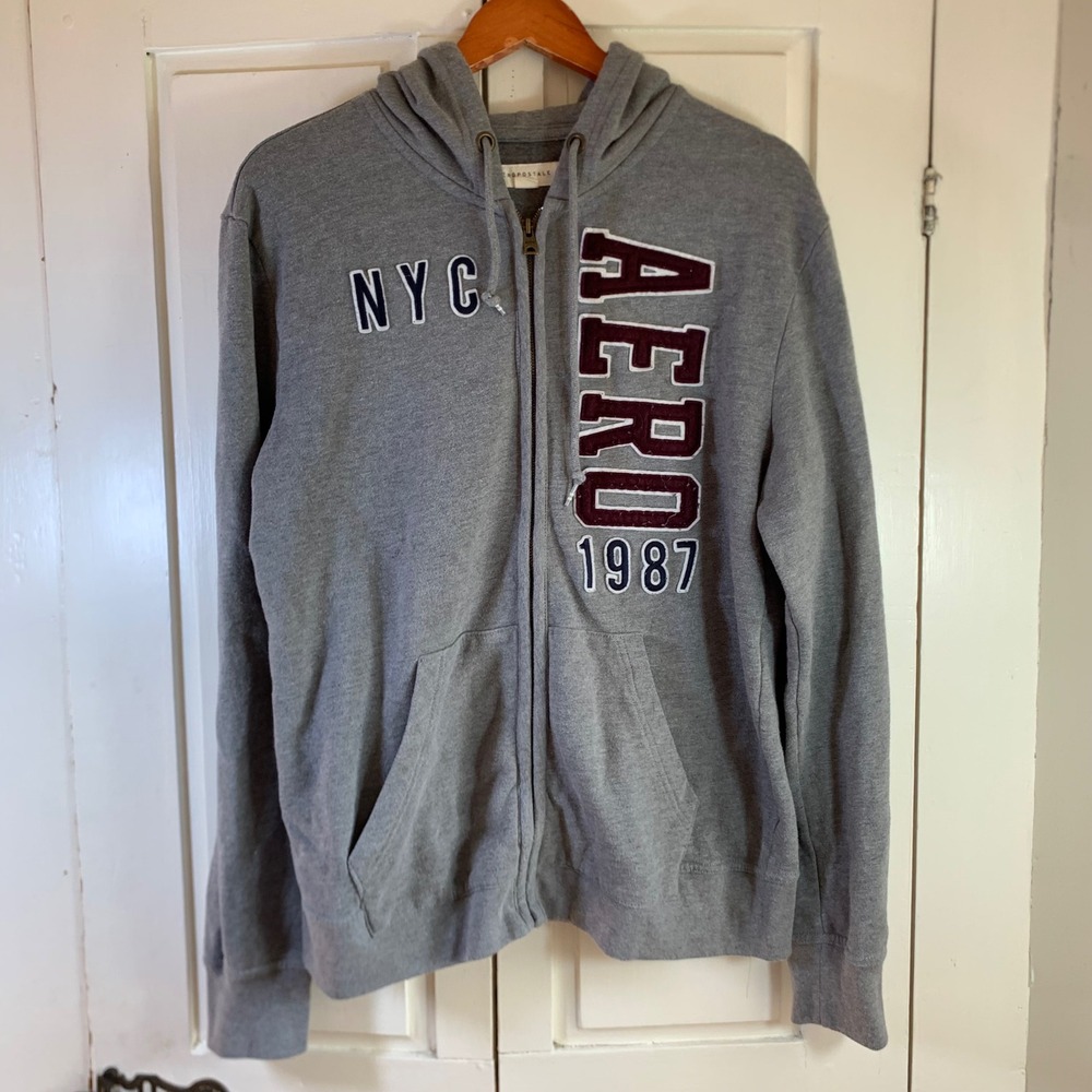 Aeropostale Mens Y2K AERO 1987 NYC Full Zip Hoodie Sweatshirt‎ Large Streetwear